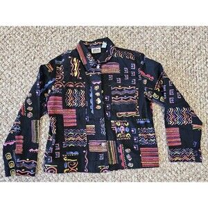 Chico’s Design Women’s Jacket Neon Vintage Hand Sewn Beading Embellishments Sz 1